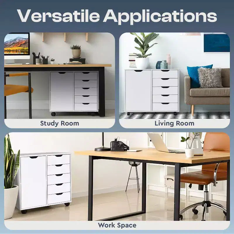 5-Drawer Office File Storage Cabinet with Shelves & Mobile Drawers