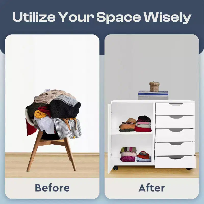 5-Drawer Office File Storage Cabinet with Shelves & Mobile Drawers