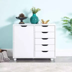 Meuble de rangement de bureau à 5 tiroirs avec étagères et tiroirs mobiles
