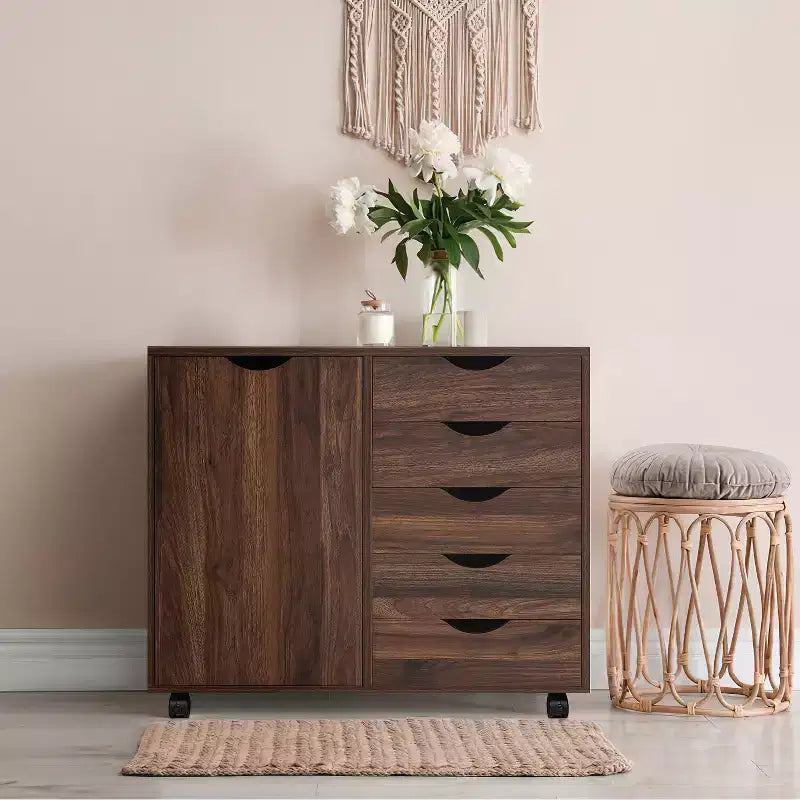 5-Drawer Office File Storage Cabinet with Shelves & Mobile Drawers