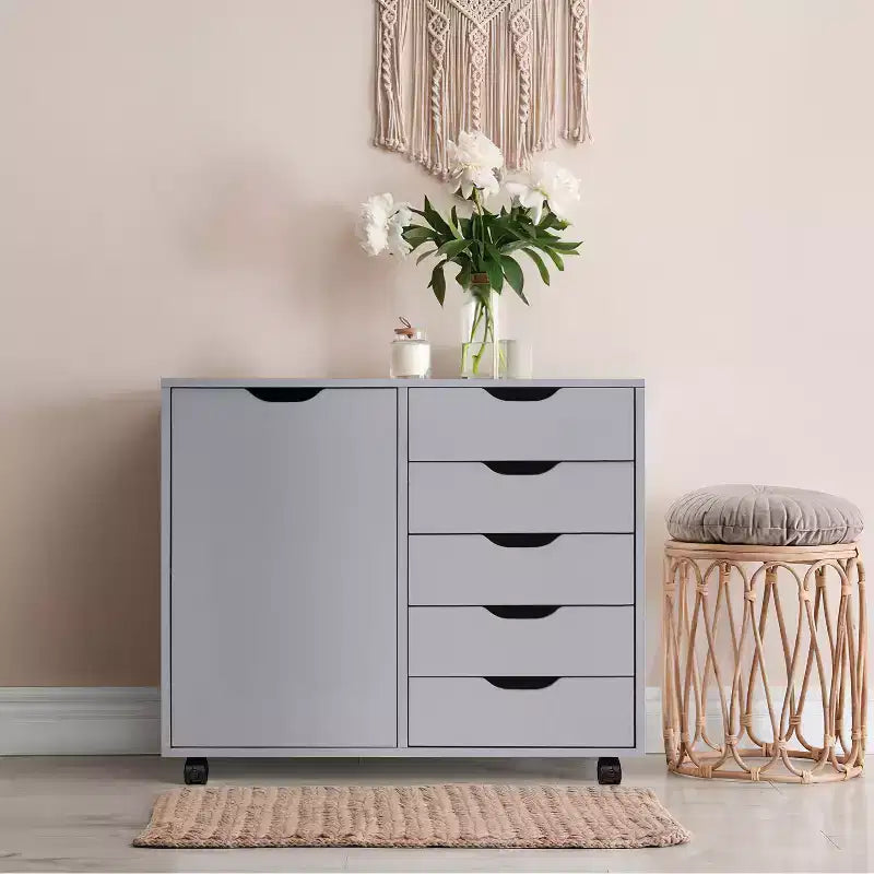 5-Drawer Office File Storage Cabinet with Shelves & Mobile Drawers