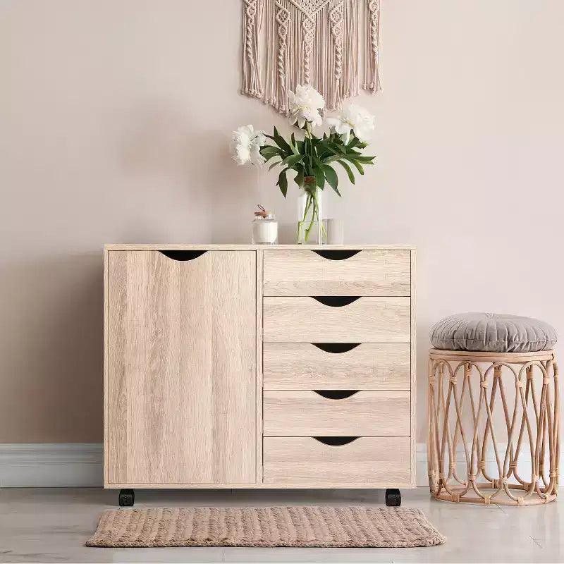 5-Drawer Office File Storage Cabinet with Shelves & Mobile Drawers
