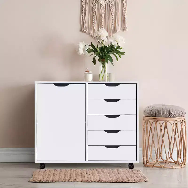 5-Drawer Office File Storage Cabinet with Shelves & Mobile Drawers