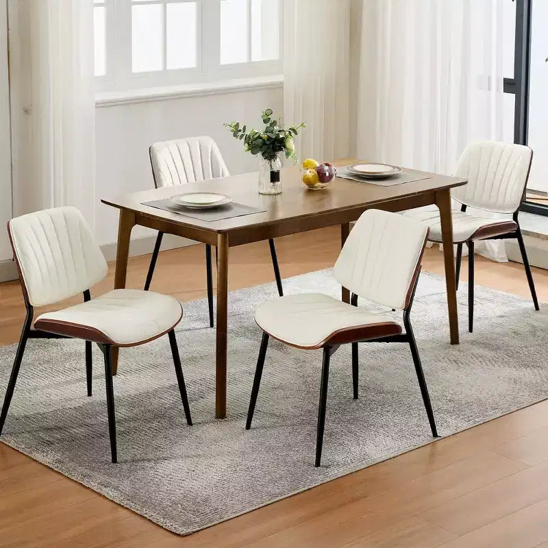 Set of 2 Dining Chairs with Upholstered Retro PU Leather and Metal Legs for Dining Room and Kitchen