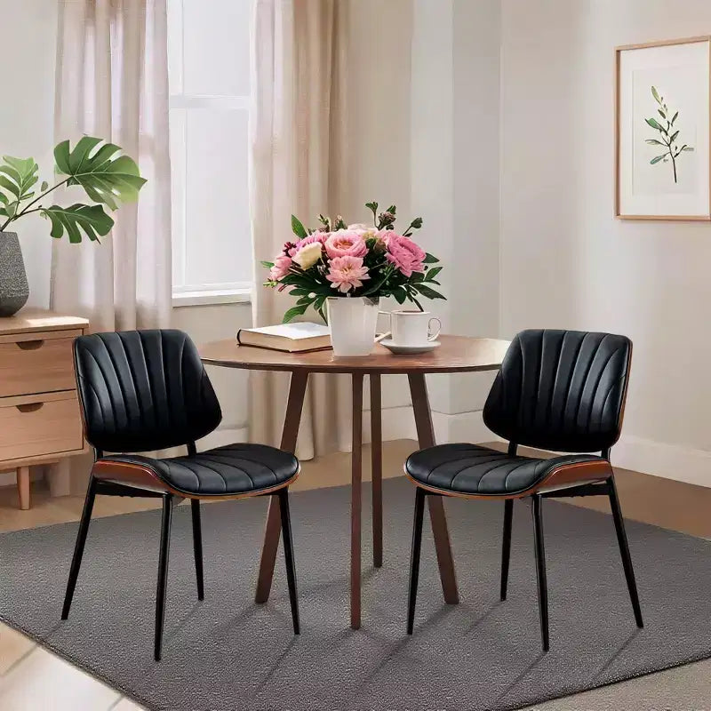 Set of 2 Dining Chairs with Upholstered Retro PU Leather and Metal Legs for Dining Room and Kitchen
