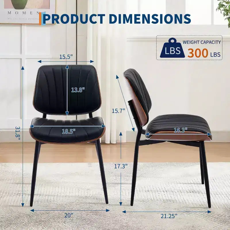 Set of 2 Dining Chairs with Upholstered Retro PU Leather and Metal Legs for Dining Room and Kitchen