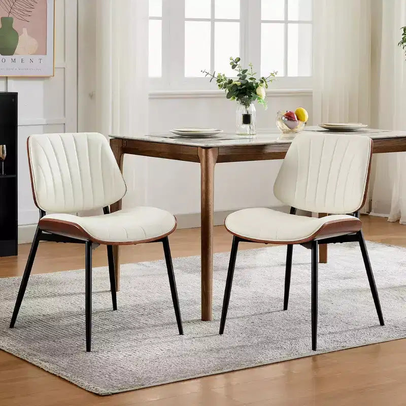 Set of 2 Dining Chairs with Upholstered Retro PU Leather and Metal Legs for Dining Room and Kitchen