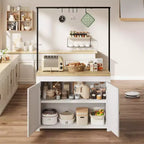 Îlot de cuisine de 42 po avec rangement, Chariot de cuisine mobile avec comptoir en bois, étagères et crochets