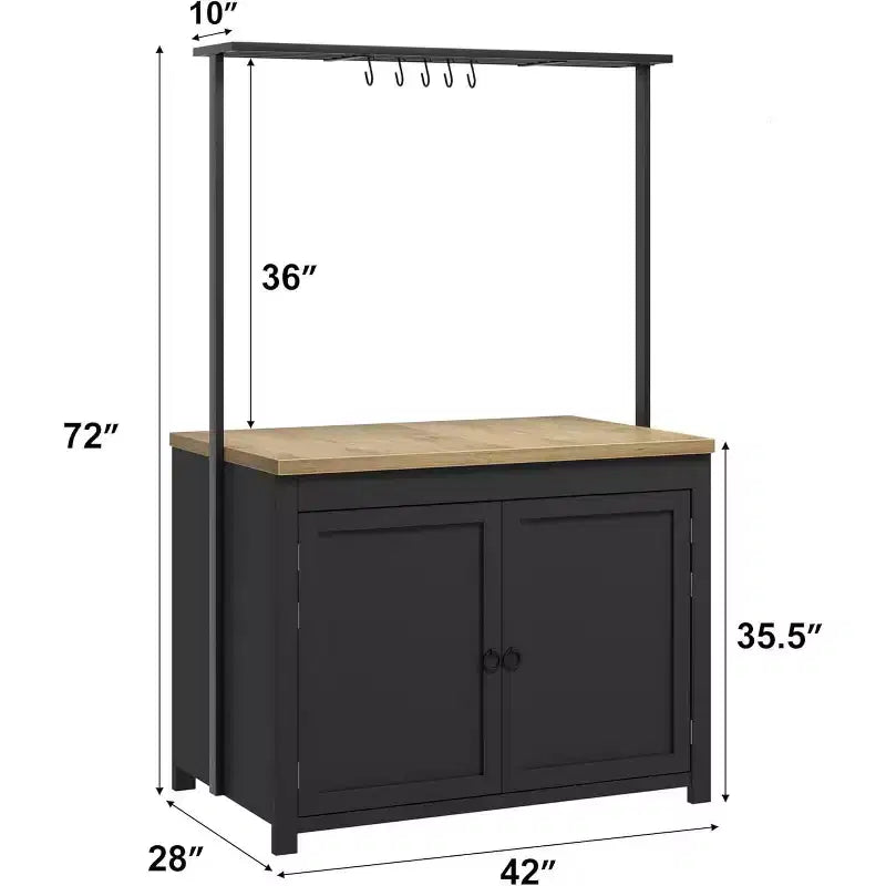 42" Kitchen Island with Storage, Mobile Kitchen Cart with Wood Countertop, Shelves & Hooks