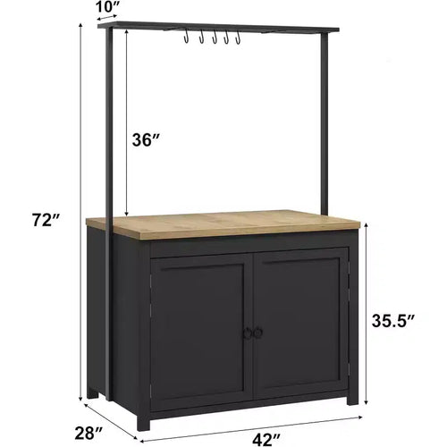 42" Kitchen Island with Storage, Mobile Kitchen Cart with Wood Countertop, Shelves & Hooks