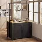 Îlot de cuisine de 42 po avec rangement, Chariot de cuisine mobile avec comptoir en bois, étagères et crochets