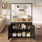 Îlot de cuisine de 42 po avec rangement, Chariot de cuisine mobile avec comptoir en bois, étagères et crochets