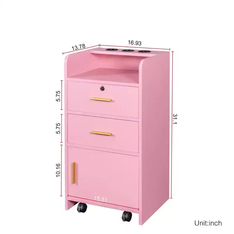 Modern Beauty Salon Storage Cabinet with 3 Dryer Holders, 2 Drawers, 1 Door and Casters