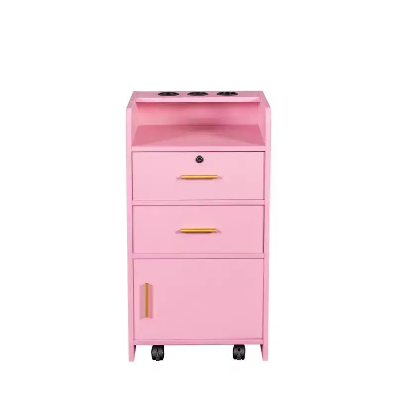 Modern Beauty Salon Storage Cabinet with 3 Dryer Holders, 2 Drawers, 1 Door and Casters