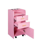 Meuble de rangement moderne pour salon de beauté avec 3 supports pour sèche-cheveux, 2 tiroirs, 1 porte et roulettes