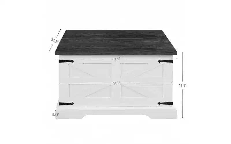 Farmhouse Square Coffee Table with Storage, 31" Dual Flip-Top Lids, White