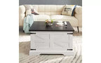 Table basse carrée de ferme avec rangement, double couvercle à charnière de 79 cm, blanche