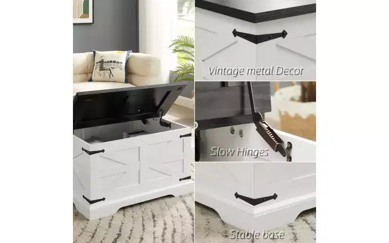 Farmhouse Square Coffee Table with Storage, 31" Dual Flip-Top Lids, White