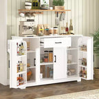 Buffet Bahut de 137 cm, 4 portes, rangement de cuisine avec tiroir, étagères réglables et porte-serviettes latéraux