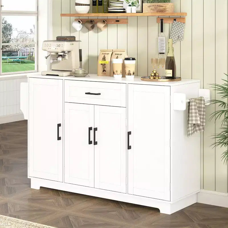 54" Sideboard Buffet Cabinet, 4-Door Kitchen Storage with Drawer, Adjustable Shelves & Side Racks