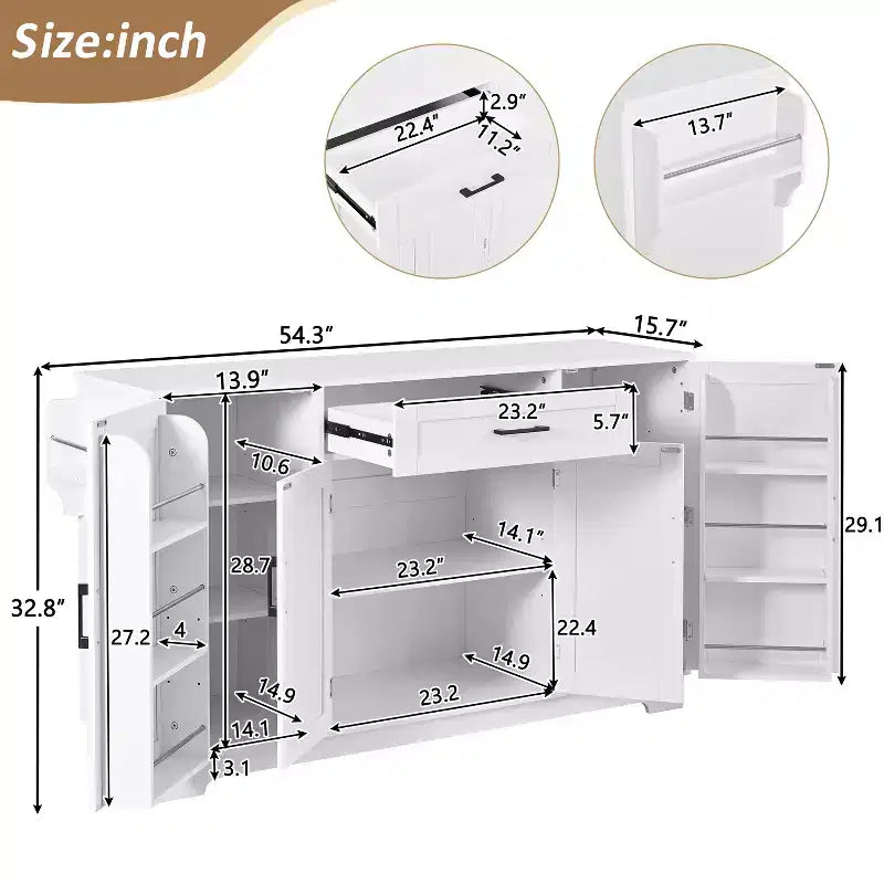54" Sideboard Buffet Cabinet, 4-Door Kitchen Storage with Drawer, Adjustable Shelves & Side Racks