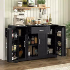 Buffet Bahut de 137 cm, 4 portes, rangement de cuisine avec tiroir, étagères réglables et porte-serviettes latéraux