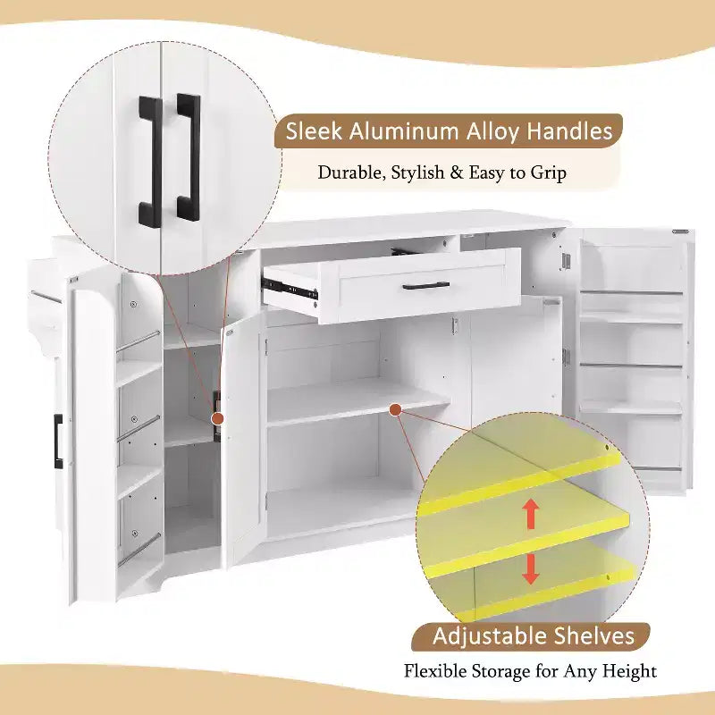 54" Sideboard Buffet Cabinet, 4-Door Kitchen Storage with Drawer, Adjustable Shelves & Side Racks