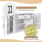 Buffet Bahut de 137 cm, 4 portes, rangement de cuisine avec tiroir, étagères réglables et porte-serviettes latéraux