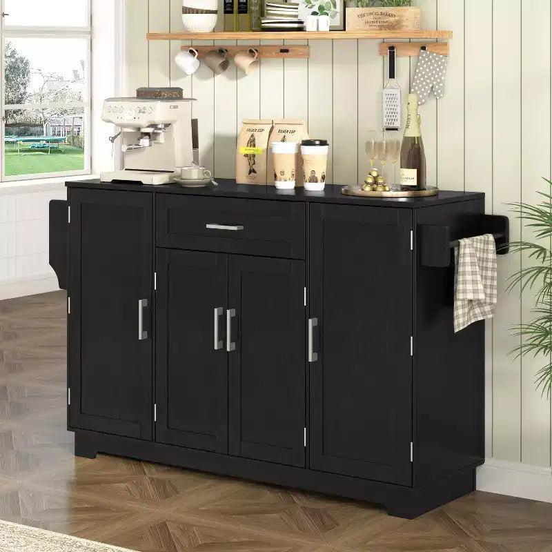 54" Sideboard Buffet Cabinet, 4-Door Kitchen Storage with Drawer, Adjustable Shelves & Side Racks