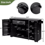 Buffet Bahut de 137 cm, 4 portes, rangement de cuisine avec tiroir, étagères réglables et porte-serviettes latéraux