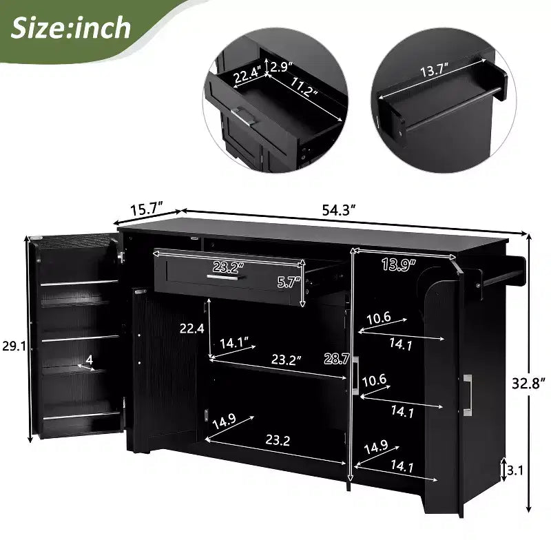 54" Sideboard Buffet Cabinet, 4-Door Kitchen Storage with Drawer, Adjustable Shelves & Side Racks