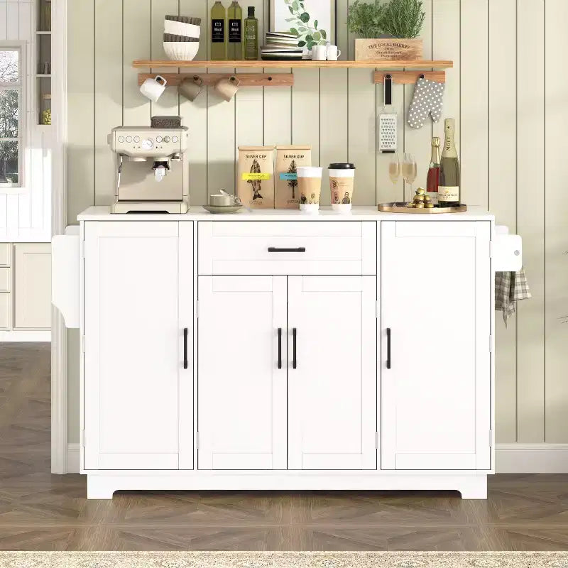54" Sideboard Buffet Cabinet, 4-Door Kitchen Storage with Drawer, Adjustable Shelves & Side Racks
