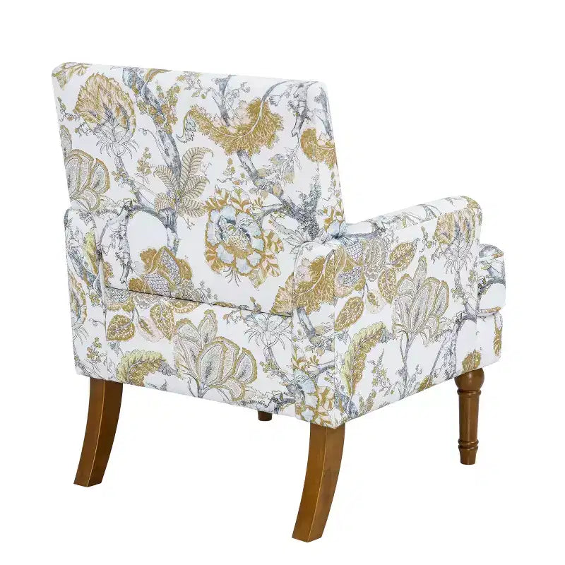 Contemporary Floral Upholstered Wood Accent Chair with Nailhead Trim