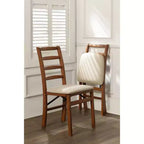 Lot de 2 chaises pliantes, dossier échelle Shaker, assise rembourrée, bois massif, se replie à 21 cm, cerisier, supporte 136 kg