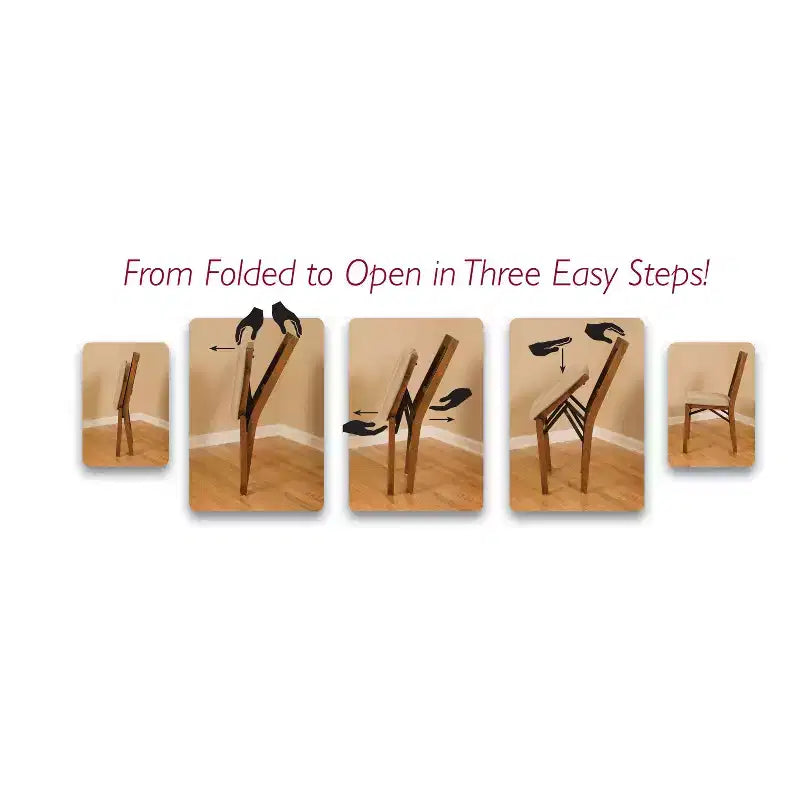 Folding Chairs Set of 2, Shaker Ladderback Upholstered Seat, Solid Hardwood, Folds to 8.25", Cherry, Holds 300 lbs
