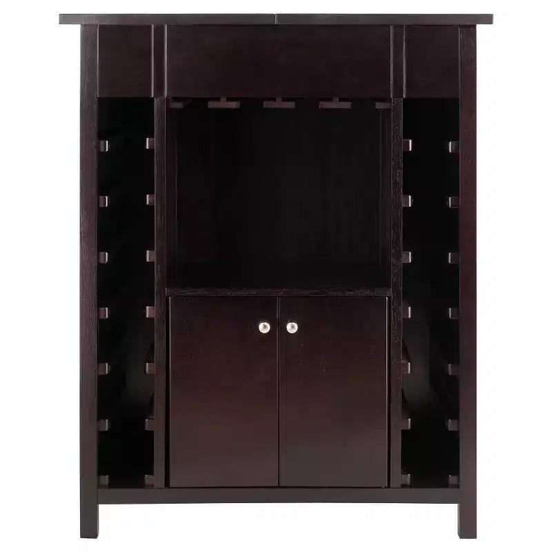 Wine Cabinet Espresso - Hardwood, 14-Bottle Rack, Stemware Holder