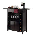 Meuble à vin expresso - Bois massif, casier 14 bouteilles, porte-verres à pied