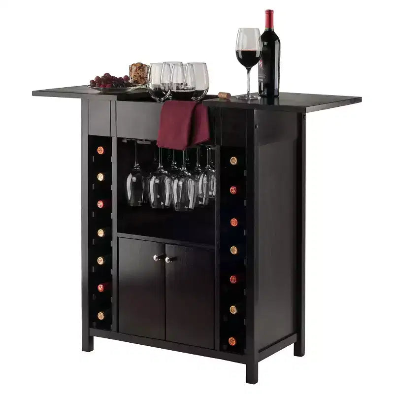 Wine Cabinet Espresso - Hardwood, 14-Bottle Rack, Stemware Holder