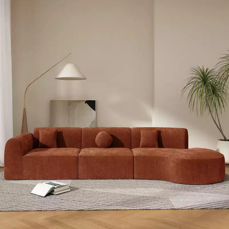 140" Modern 5-Seater Curved Sectional Sofa, Compressed Sponge, Orange