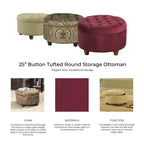 Pouffe de rangement carré avec couvercle relevable, repose-pieds rembourré capitonné et siège d'appoint, motif cachemire marron