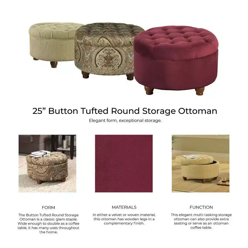 Square Storage Ottoman with Lift-Top Lid, Button Tufted Upholstered Footrest & Extra Seat, Brown Paisley