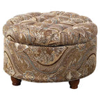 Pouffe de rangement carré avec couvercle relevable, repose-pieds rembourré capitonné et siège d'appoint, motif cachemire marron