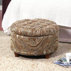 Pouffe de rangement carré avec couvercle relevable, repose-pieds rembourré capitonné et siège d'appoint, motif cachemire marron