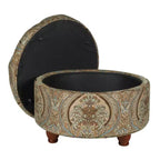 Pouffe de rangement carré avec couvercle relevable, repose-pieds rembourré capitonné et siège d'appoint, motif cachemire marron