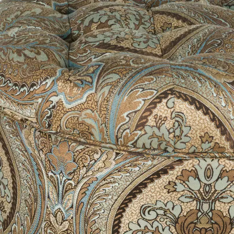 Square Storage Ottoman with Lift-Top Lid, Button Tufted Upholstered Footrest & Extra Seat, Brown Paisley