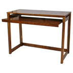 Bureau informatique pliable avec station de chargement USB 4 ports, tiroir coulissant pour clavier, bois massif, noyer