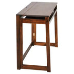 Bureau informatique pliable avec station de chargement USB 4 ports, tiroir coulissant pour clavier, bois massif, noyer