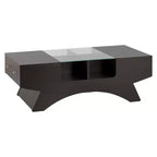 HOMES: Inside + Out Kasha Multi-storage Coffee Table Walnut: Modern Cocktail Table with Tempered Glass Top
