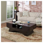 Table basse multi-rangements Noyer : Table de cocktail moderne avec plateau en verre trempé