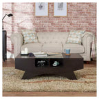 Table basse multi-rangements Noyer : Table de cocktail moderne avec plateau en verre trempé